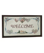 Vtg Welcome Sign Framed Completed Cross Stitch Country Cottage Hearts Bl... - £29.74 GBP