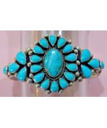 Vintage Navajo 1960s Signed Turquoise Women&#39;s Sterling Silver Cluster Cuff - $732.89 CAD