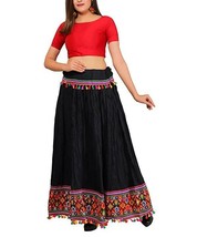 Women festive skirt Rayon Kutchi embroidery Hem-39&quot; Black-Free size upto 44&quot;XXL - £27.19 GBP
