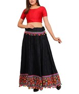 Women festive skirt Rayon Kutchi embroidery Hem-39&quot; Black-Free size upto... - £27.20 GBP