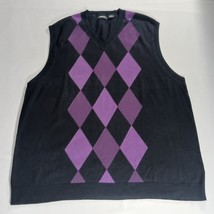 Claiborne Women's Knit Black Cotton Vest Sweater Size 3XLT Black w/Purple Argyle image 11