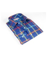 Men Linen Sports Shirt By INSERCH English Plaid European 2905 Blue Multi... - $84.45 CAD