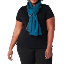 Susan Graver Reversible Print to Solid Woven Scarf  - Teal / Magenta, 73... - $19.79