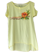 Hard Rock Café Tampa Shirt Womens MEDIUM Quarter Sleeve Top Hibiscus Citrus - £16.34 GBP