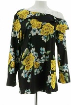 Du Jour One Shoulder Printed Top with Ruffle Neckline Detail Black Size 16 - £7.41 GBP