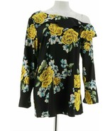 Du Jour One Shoulder Printed Top with Ruffle Neckline Detail Black Size 16 - $13.02 CAD