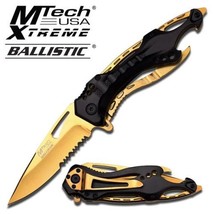 Knife Pocket Mtech Gold Titanium Coated Knife With Black Handle Folding - $35.54