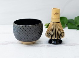 Black Ceramic Matcha Set - Japanese Matcha Bowl, Bamboo Matcha Whisk and Whisk H - £35.58 GBP