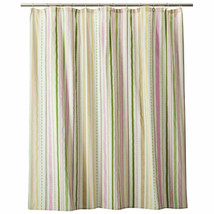 Love N Nature Fabric Shower Curtain Stripes Hearts Pink Yellow Green Ivory - £10.15 GBP
