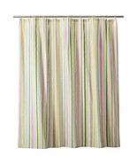 Love N Nature Fabric Shower Curtain Stripes Hearts Pink Yellow Green Ivory - £10.20 GBP