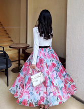 Women's Flower Pattern Long Party Skirt Outfit Organza Plus Size Holiday Skirts image 3