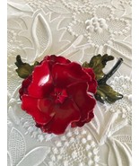 Bright Red Enamel Vintage CORO Flower Brooch! - $27.75