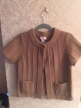 EUC AKA NEW YORK Cashmere Wool Blend Beige Knit Cardigan Short Sleeve SZ M - $34.65