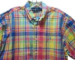 Ralph Lauren men&#39;s L Large multi colored button front shirt teal pony logo - $19.79