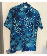 Vintage Penneys Hawaii Hawaiian Shirt Blue Floral Pattern Large SS - $20.44 CAD
