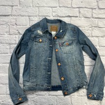 Levis Girls Youth Denim Jean Jacket Medium Wash Distressed Patches Size XL  - £27.65 GBP