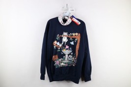 Deadstock Vtg 90s Streetwear Womens L Cat Kitten Flower Turtleneck Sweatshirt US - £63.80 GBP