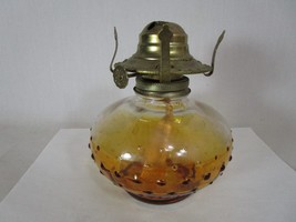 Vintage Oil Lamp - Amber Hobnail Glass - Lamplight Farms Model NR 212 1985 - $21.77