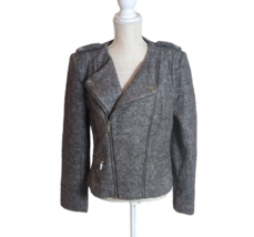 Luii ANTHROPOLOGIE Womens Size Large Gray Boucle Wool Blend MOTO Jacket - $59.39