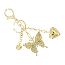 Gold Bling Rhinestone Butterfly With Heart Locket Keychain - $13.86