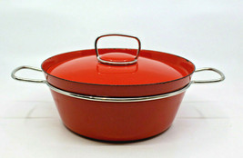 Rafa Denmark 1960&#39;s Enamel Kitchen Cooking Pot Lid Cookware Red AS-IS Vintage - £40.67 GBP