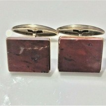 VINTAGE RUSSIAN 875 STERLING SILVER VERMEIL RED JASPER CUFF LINKS SKY - £33.20 GBP