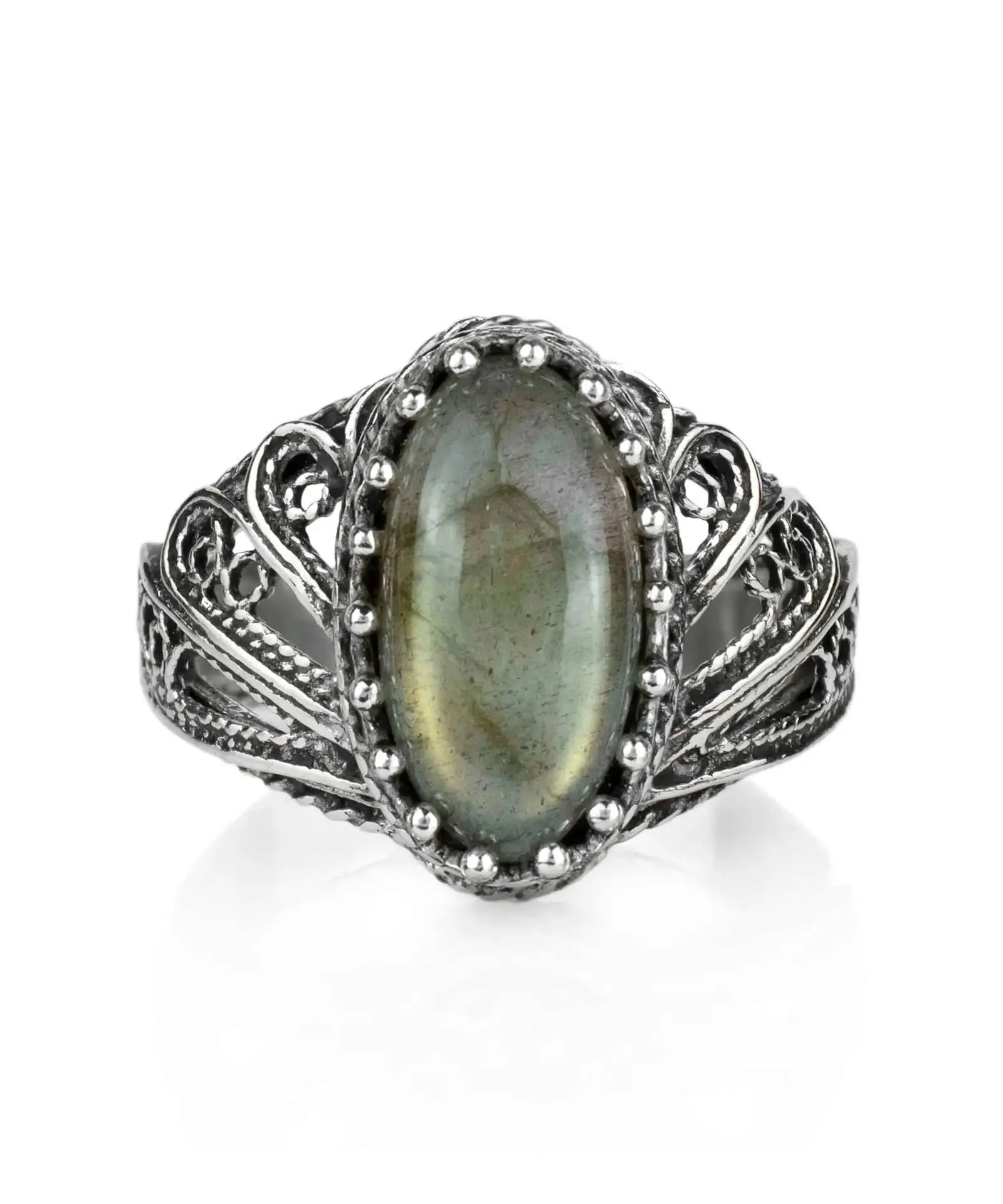 Filigree Art Labradorite Gemstone Angel Design Women Silver Cocktail Rin... - $52.15