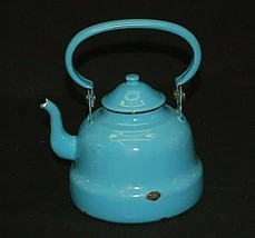 Vintage Primitive Blue Tea Pot w Pour Spout Graniteware Kitchen Tool Yugoslavia - £31.64 GBP