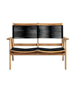 MODERN w SCANDANAVIAN FLAIR  47&quot;SOLID WOOD BENCH BLACK CORDAGE SEAT PATI... - $472.60 CAD