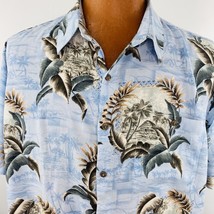 Batik Bay Aloha Hawaiian Shirt XL Blue Tiki Hut Palm Trees Leaves Island Blue - £31.59 GBP