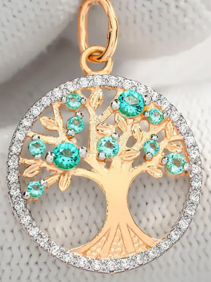 Pendant silver 925 on the neck, gold plated 585, tree of life, with para... - $89.00