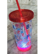 Patriotic Plastic Tumbler WITH LID/STRAW GREAT FOR FOURTH OF JULY-Light Up - $355.23 MXN