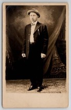 RPPC Handsome Young Man Hat Bow Tie Studio Photo Postcard Q27 - $8.95
