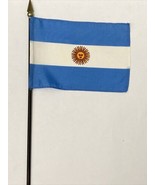 New Argentina Mini Desk Flag - Black Wood Stick Gold Top 4” X 6” - £3.75 GBP