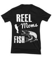 Reel Moms Fish, black Vneck Tee. Model 6400014  - £23.97 GBP