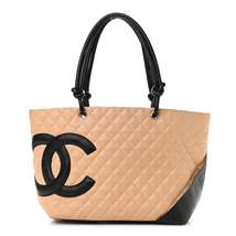 Calfskin Quilted Large Cambon Tote Beige Black - £2,091.99 GBP