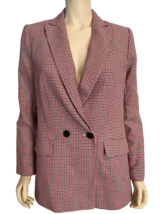 NWT  Talbots Red, White, Blue Houndstooth Cotton Lined Double Breasted Blazer 10 - £89.12 GBP