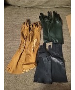 Lot 3 Pairs Vtg Womens Gloves Kid Leather Suede? Tan Green Black Opera B... - $96.74