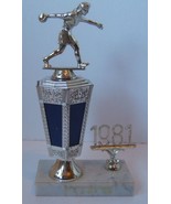 1981 Blue Female Bowler 9.5&quot; Vintage Bowling Trophy - $7.48