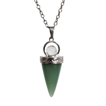 Jade Cone Pendant Quartz Ball Necklace 18&quot; Chain Gemstone Jewellery &amp; Boxed - £12.80 GBP