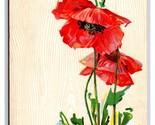 Poppy Flowers on Faux Wood Backgroud UNP DB Postcard Z5 - $2.92