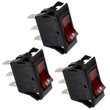 3-Pack Red Lighted Rocker Switch Black Function ON OFF 3 Prong 15A for N... - £29.92 GBP