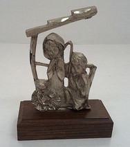 Vintage small wood base pewter manger nativity figurine A Mano made in I... - $375.38 MXN