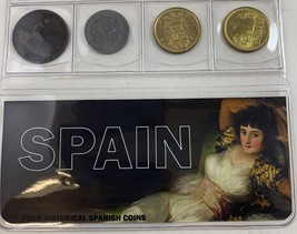 Spain, 4 Historic Spanish Coins in Album &amp; with COA - £18.72 GBP