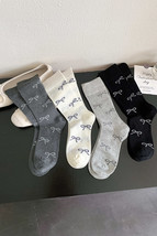 Black Bow Print Ribbed Crew Socks - €1,13 EUR