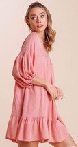 New UMGEE S M Pink Swiss Dot Lace Trim Balloon Sleeves Dress Ruffle Hem - £20.19 GBP