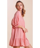 New UMGEE S M Pink Swiss Dot Lace Trim Balloon Sleeves Dress Ruffle Hem - £21.38 GBP