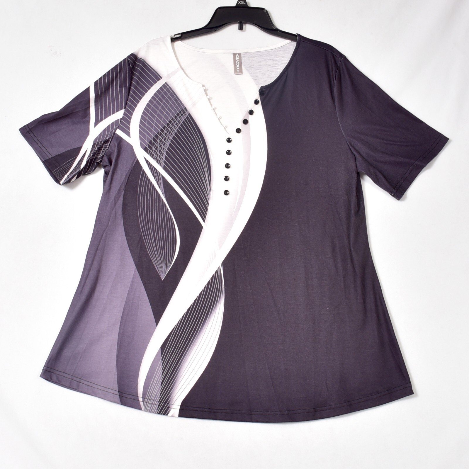 Noracora Women&#39;s Black White Blouse Sze XXL Short Sleeve - $15.49