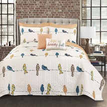 Lush Decor Rowley Birds Quilt Reversible 7 Piece Bedding Set with Floral Animal  - £93.01 GBP
