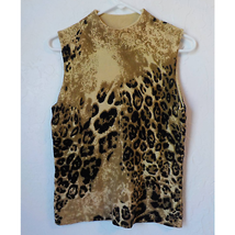 Good Clothes Knit Top Vest Brown Beige Animal Print Women Medium Mock Neck  - £11.67 GBP